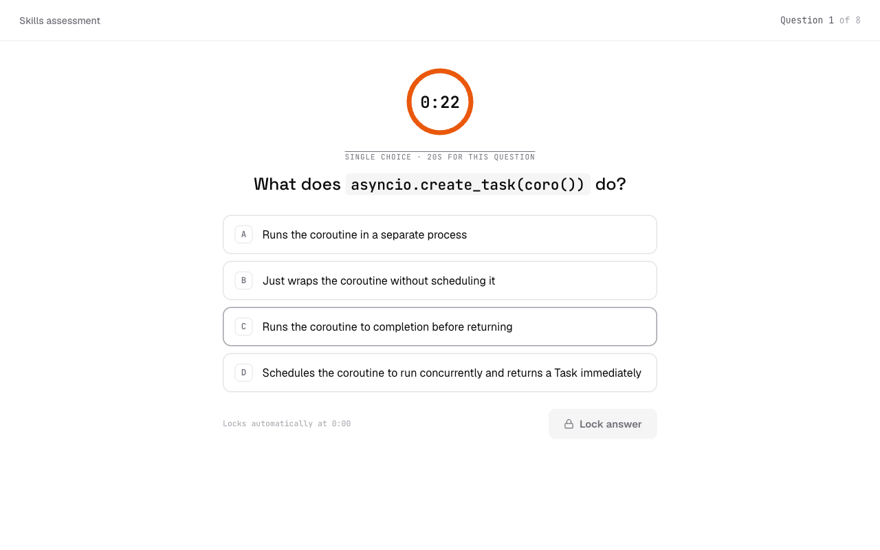 Timed screening quiz